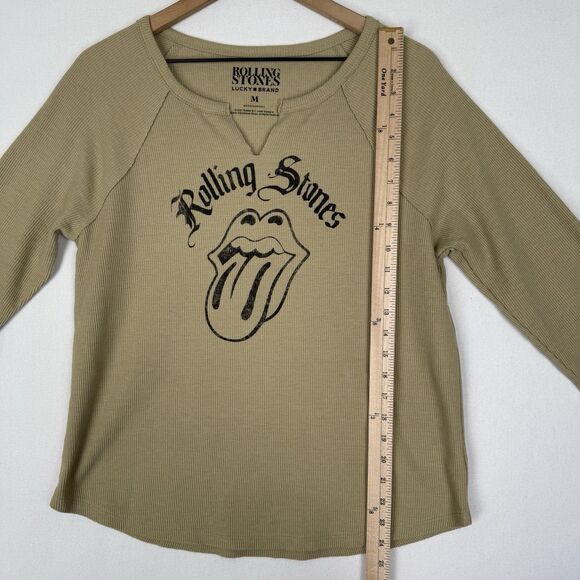 Lucky Brand Rolling Stones Top Womens Medium Brown Waffle Thermal Tongue Graphic - Picture 14 of 14